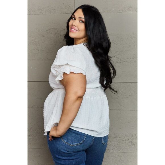 Culture Code Sweet Serenity Full Size V-Neck Puff Sleeve Button Down Top - Picture 10 of 13